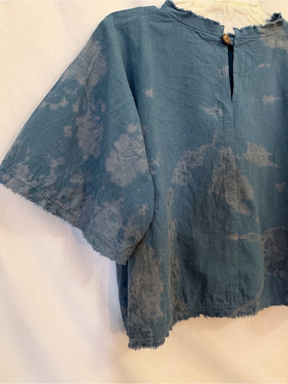 Raw Edge Cotton Boxy Top Thailand Artisan Blue Acid Wash - Picture 8 of 8